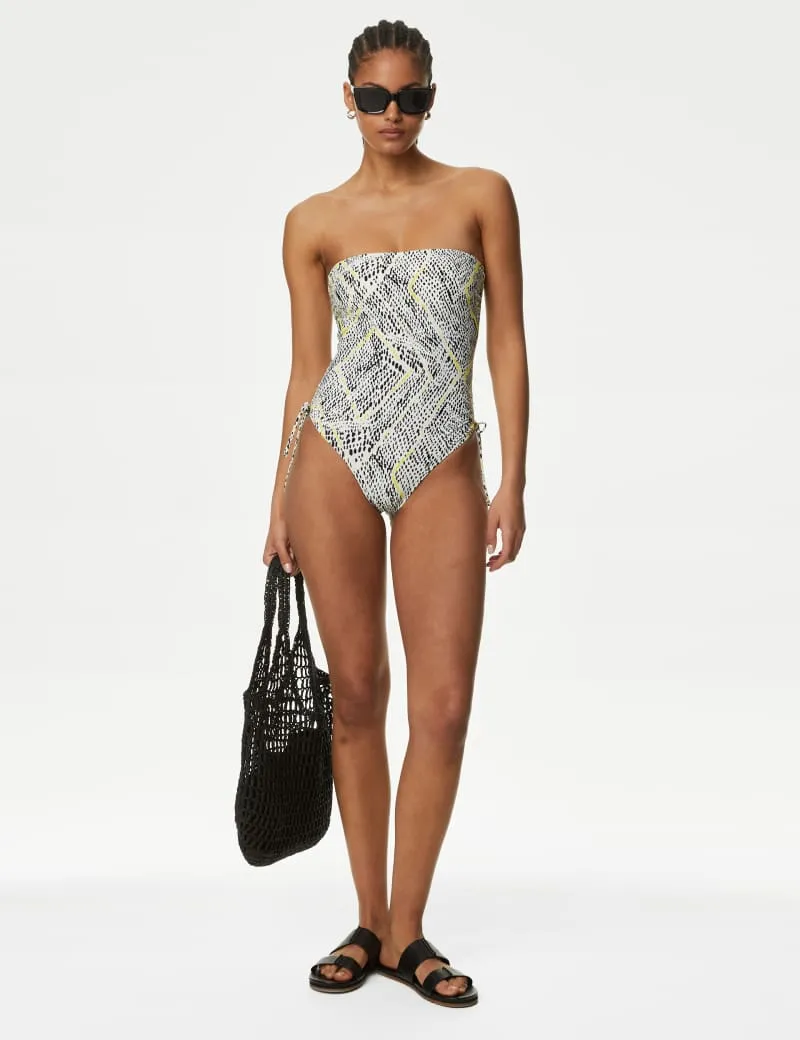 Printed Drawstring Bandeau Swimsuit
