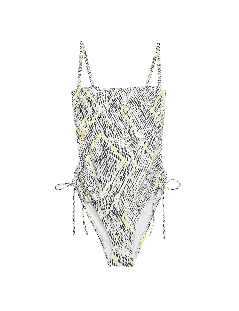 Printed Drawstring Bandeau Swimsuit