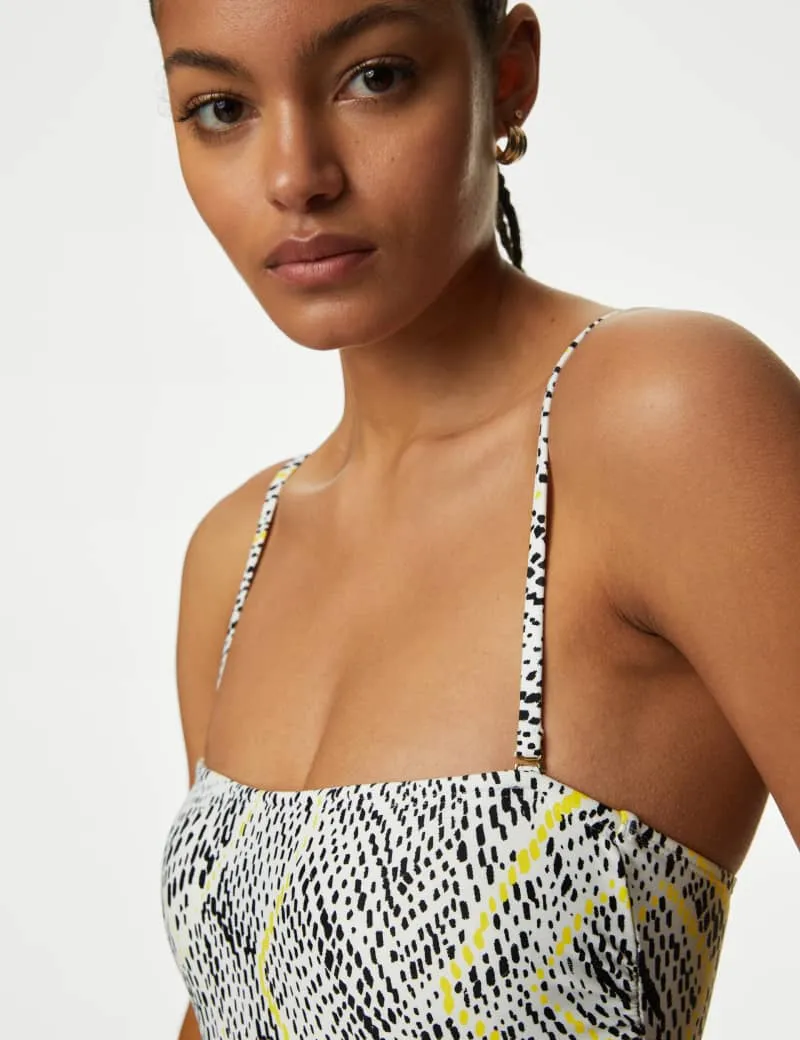 Printed Drawstring Bandeau Swimsuit