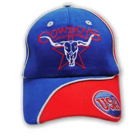 "Cowboys Unlimited" Western Cap with Skull & Star - Red, White & Blue