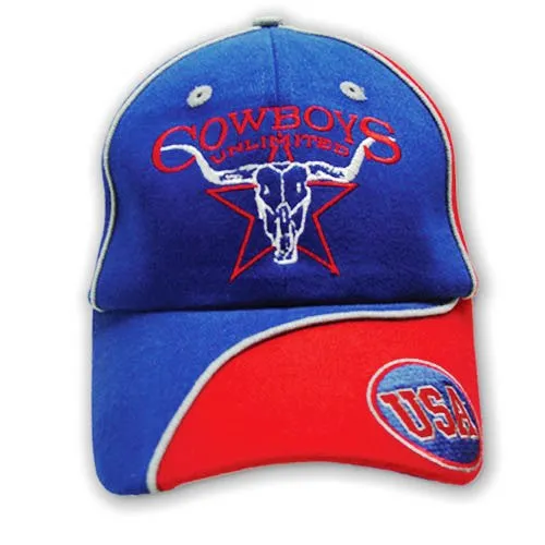 "Cowboys Unlimited" Western Cap with Skull & Star - Red, White & Blue
