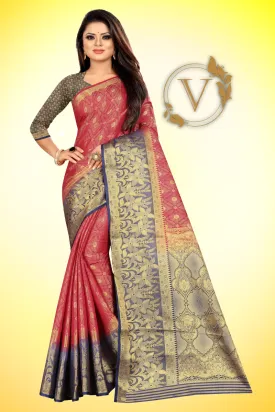 Red Brown Banarasi Silk Designer Saree