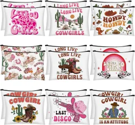 Reginary 18 Pcs Cowgirls Makeup Bag Disco Western Cosmetic Bag with Zippers Cowgirl Gifts Disco Party Favors Pouch for Women Girls Birthday Valentine's Stuff Supplies