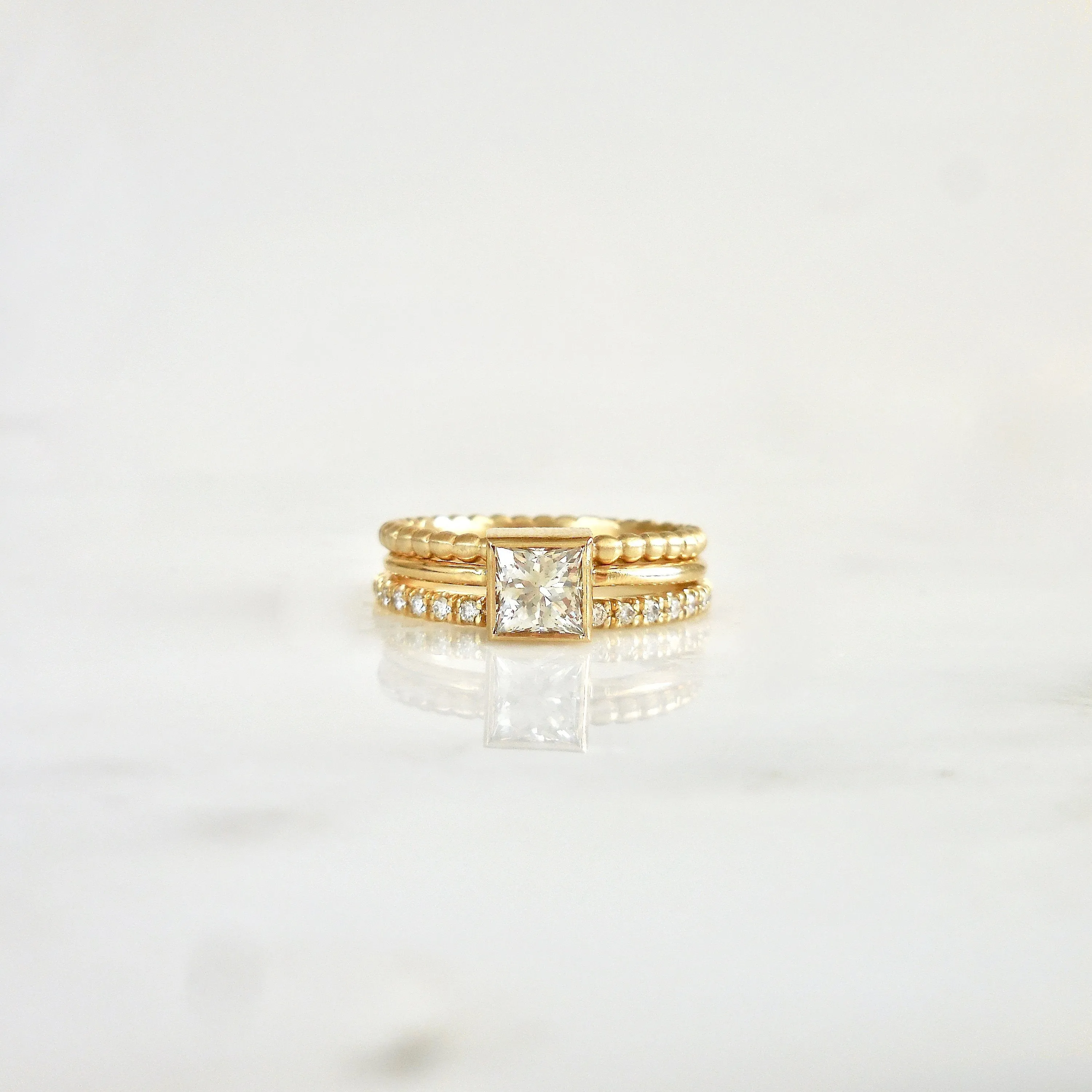 Salt and Pepper Princess Cut Diamond Ring - Princess Diamond Engagement Ring - Square Cut Diamond Ring