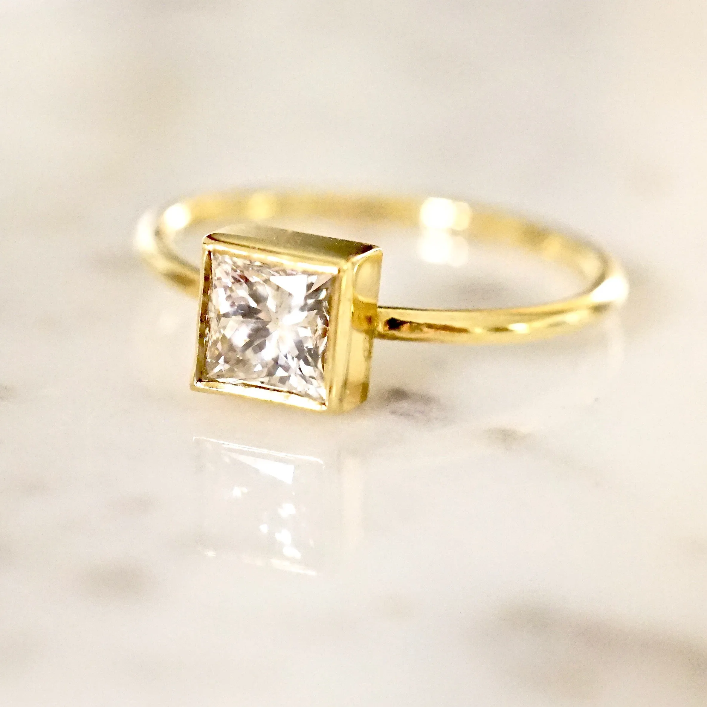Salt and Pepper Princess Cut Diamond Ring - Princess Diamond Engagement Ring - Square Cut Diamond Ring