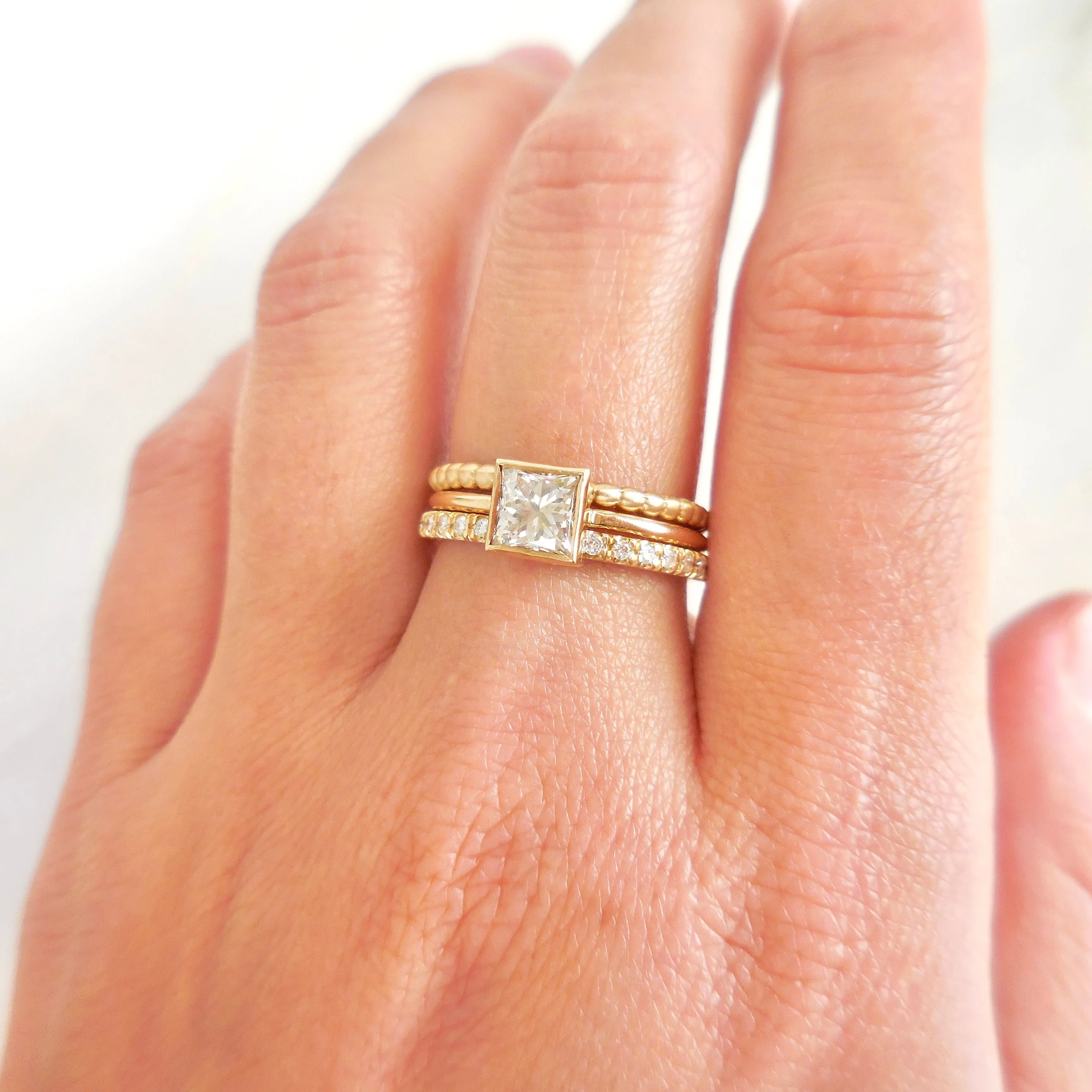 Salt and Pepper Princess Cut Diamond Ring - Princess Diamond Engagement Ring - Square Cut Diamond Ring