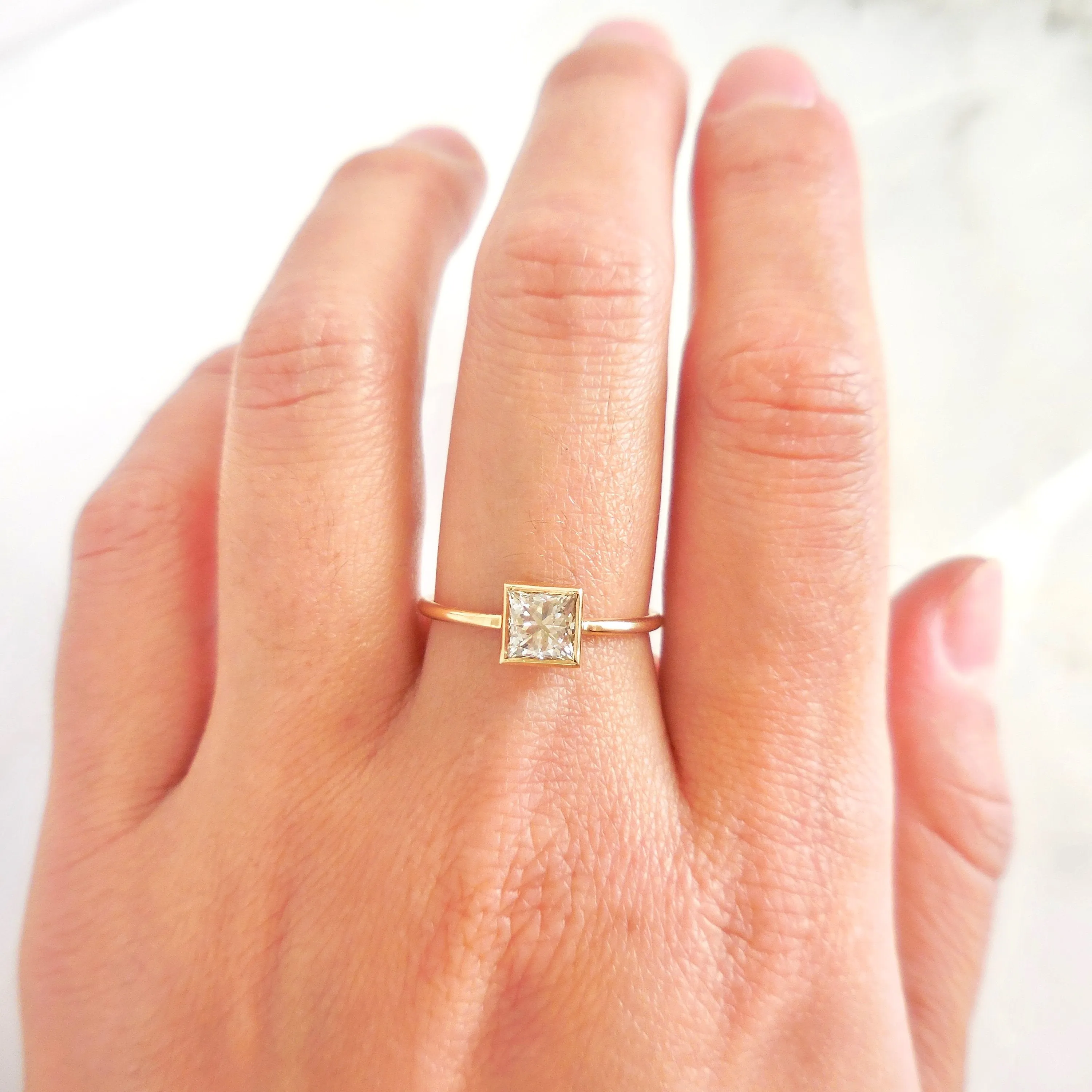 Salt and Pepper Princess Cut Diamond Ring - Princess Diamond Engagement Ring - Square Cut Diamond Ring