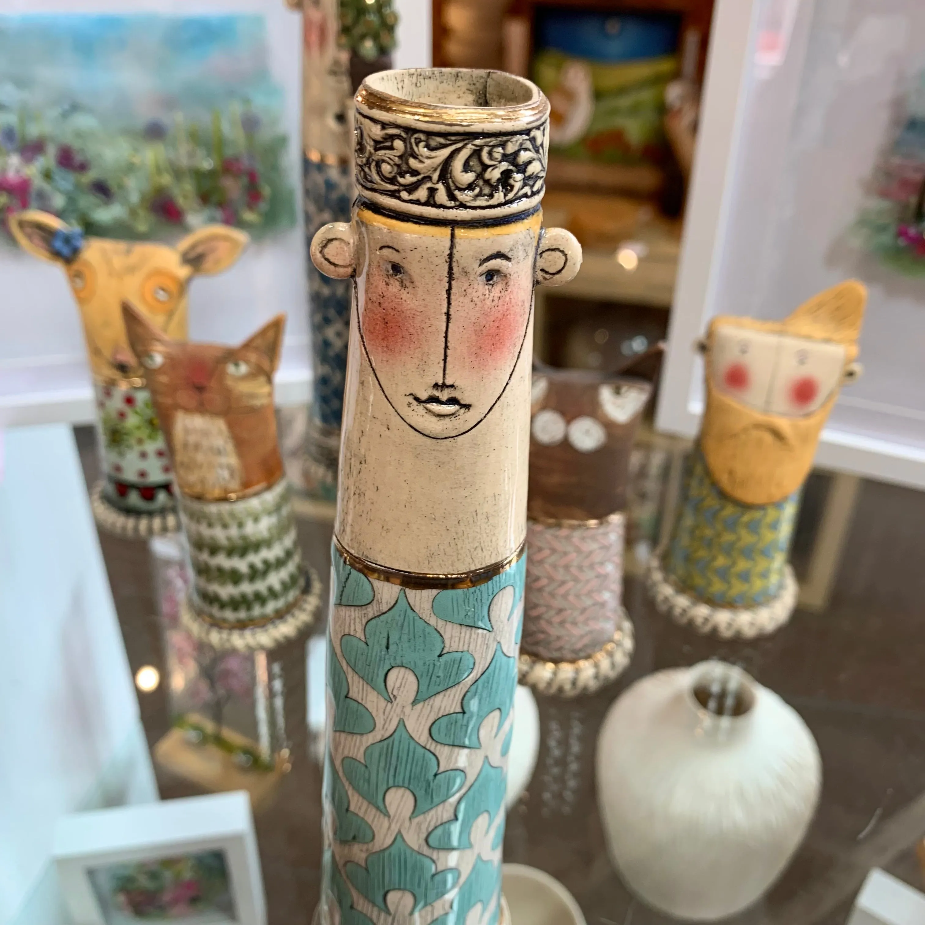 Handcrafted Light Blue Ceramic Candlestick by Sarah Saunders - Elegant Home Decor Accent