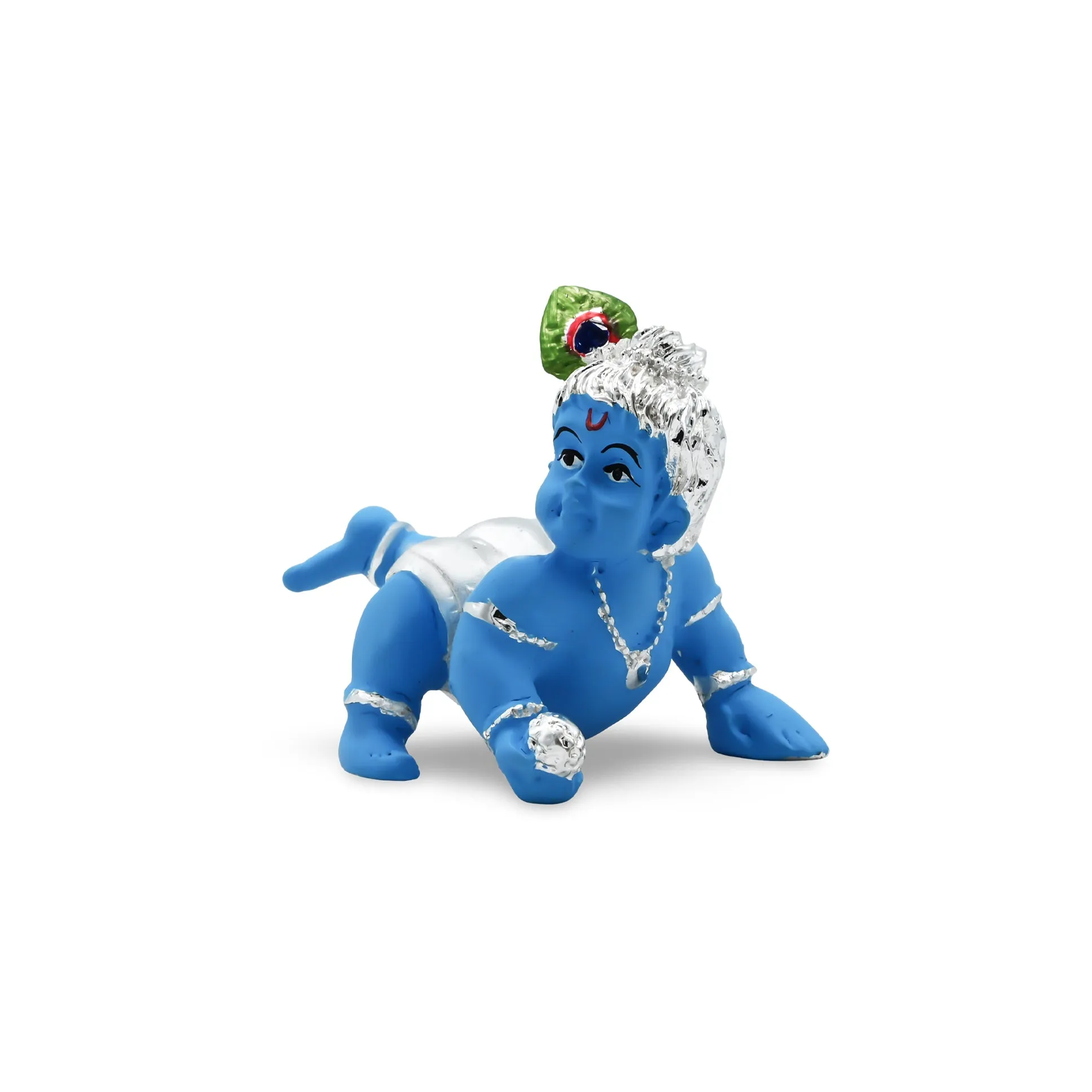 Silver Blue Krishna ji with Morpankh Murti