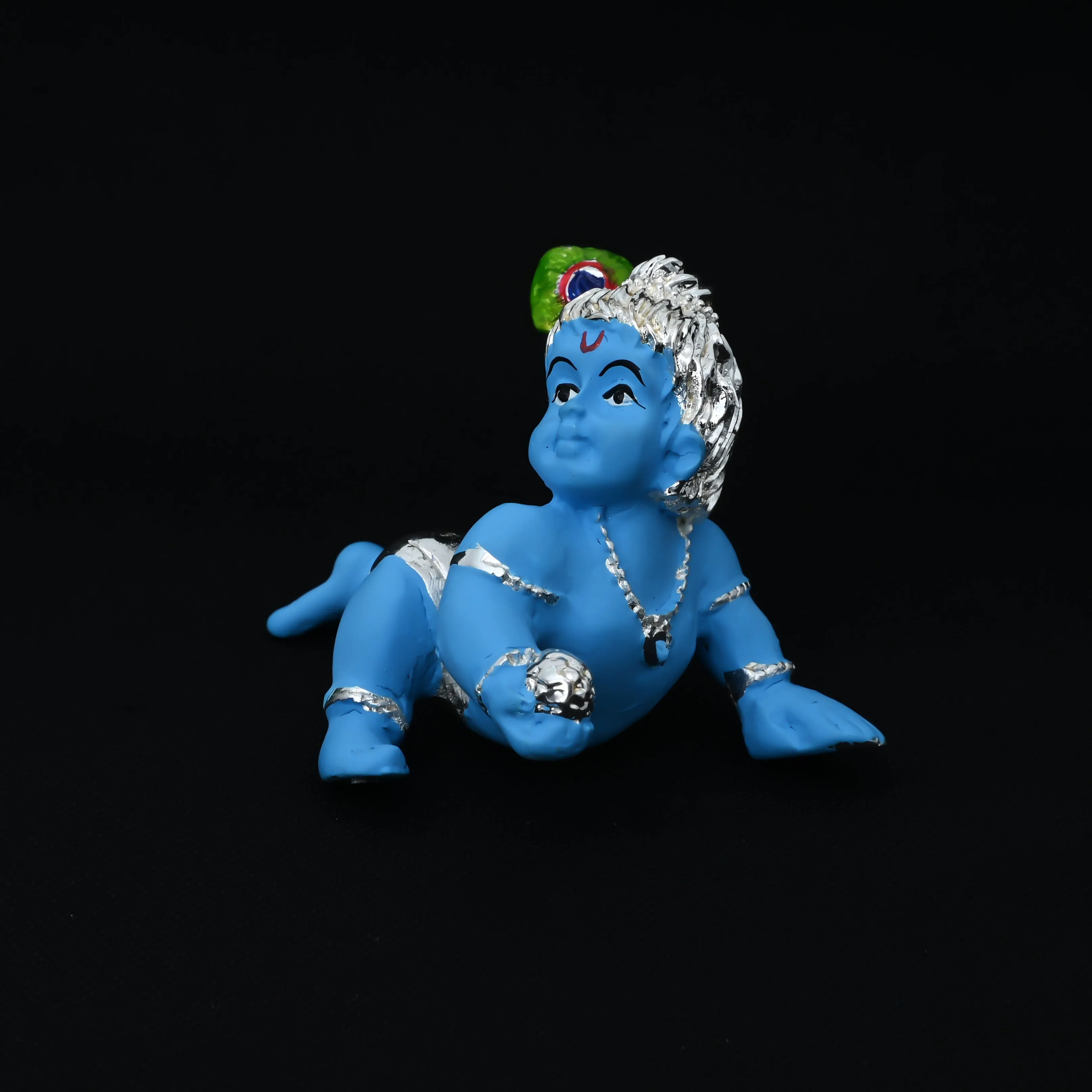 Silver Blue Krishna ji with Morpankh Murti