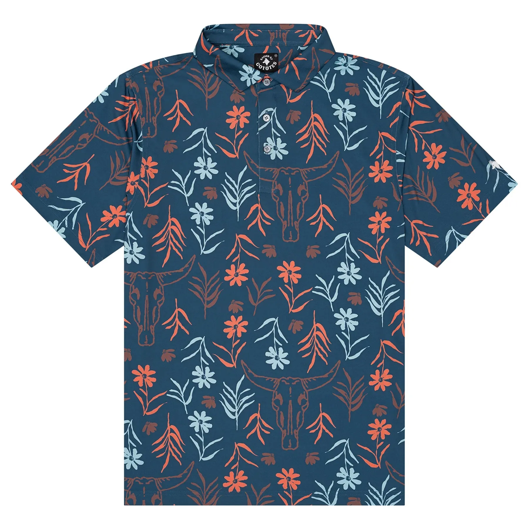 Skull and Daisies Golf Polo- Raised by Coyotes