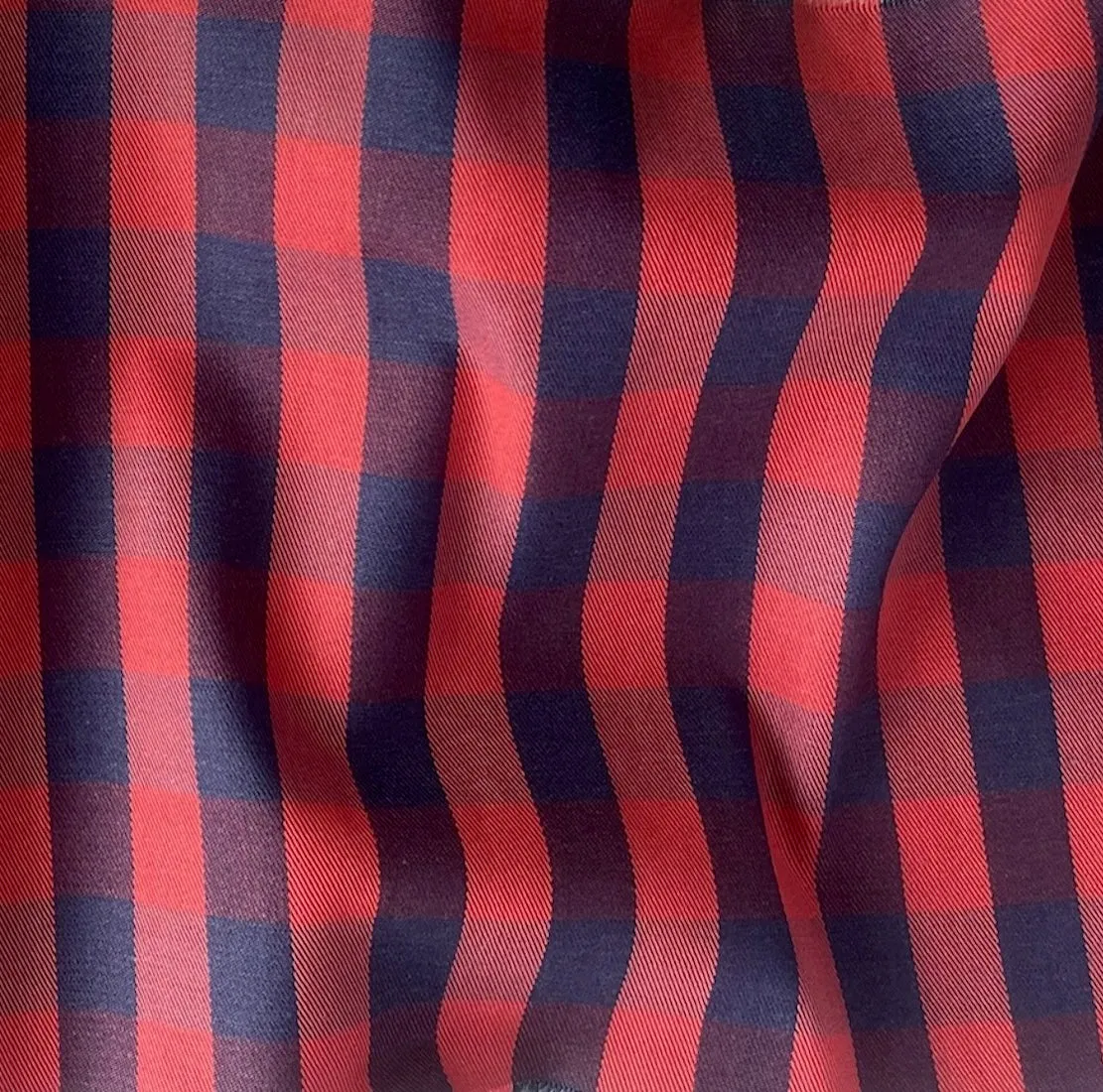 Solbiati Mid-Weight  Marvelous Salmon & Navy Checked Cotton Twill (Made in Italy)