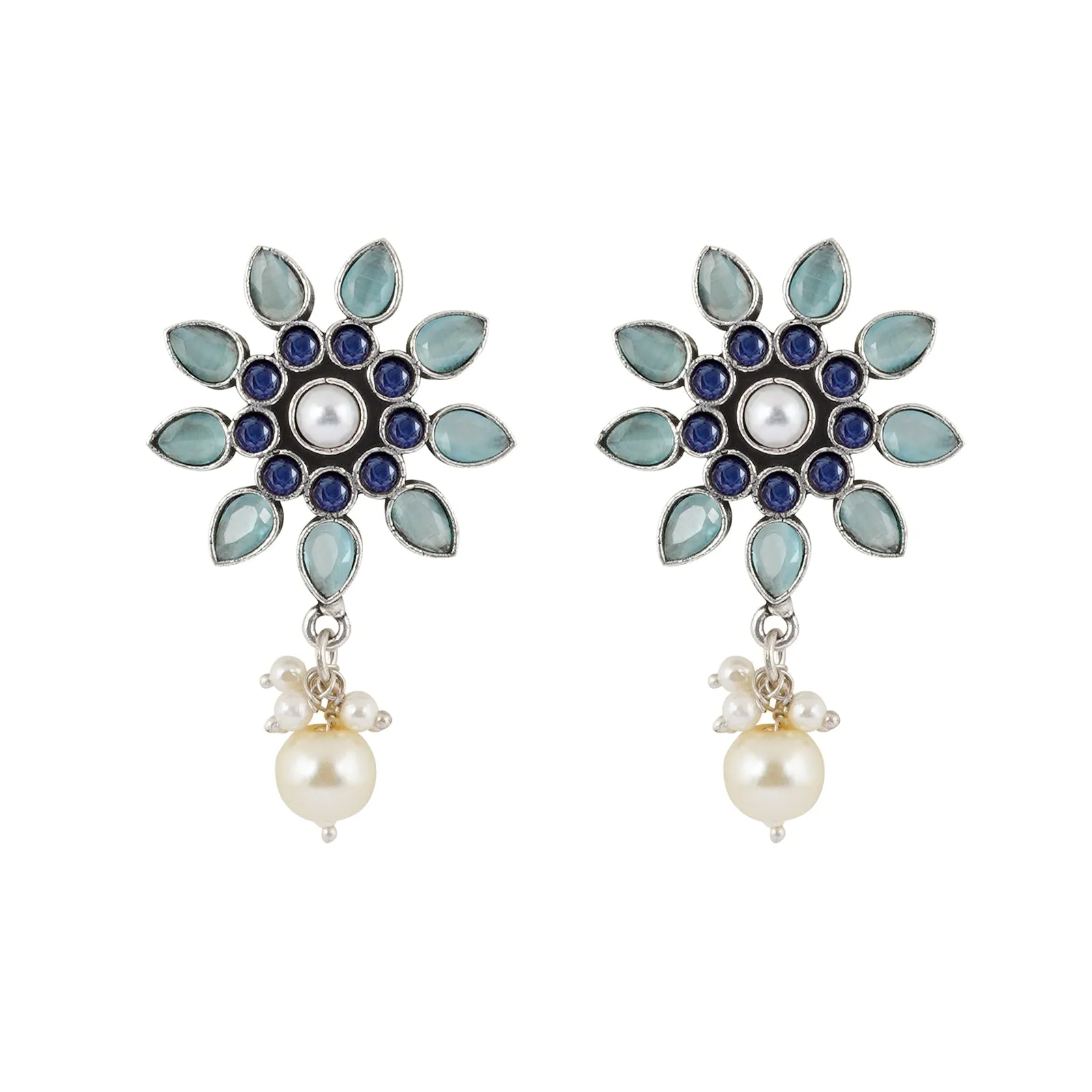 Teejh Eesha Light Blue Silver Oxidised Earring