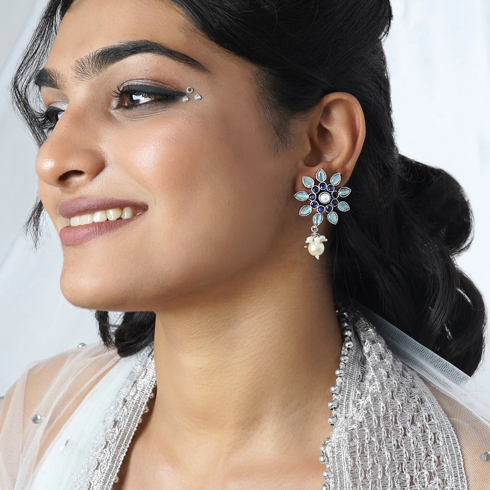 Teejh Eesha Light Blue Silver Oxidised Earring