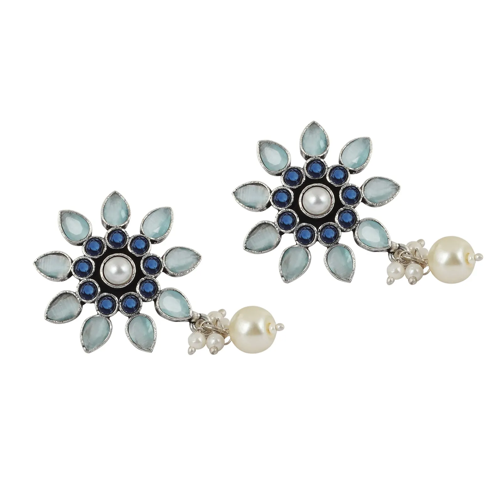 Teejh Eesha Light Blue Silver Oxidised Earring