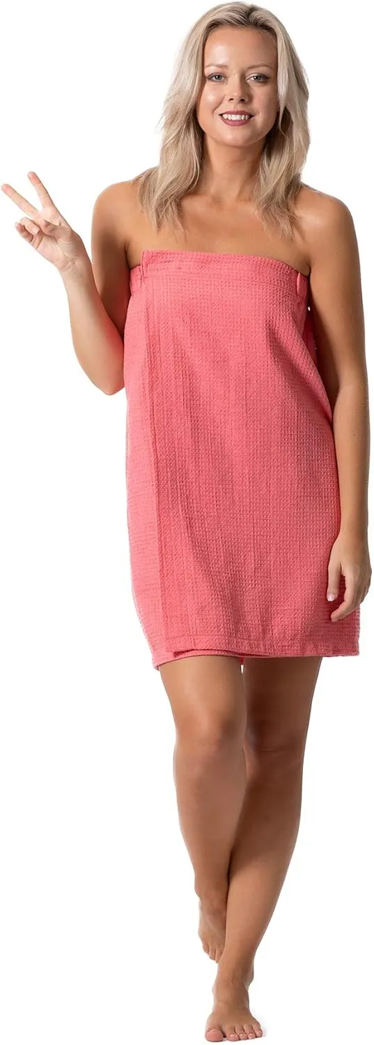 Turkish Linen Womens Waffle Spa Body Wrap with Adjustable Closure