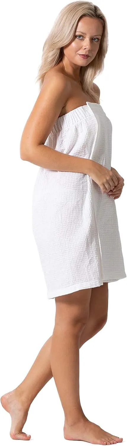 Turkish Linen Womens Waffle Spa Body Wrap with Adjustable Closure