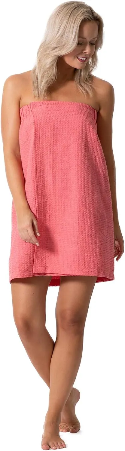 Turkish Linen Womens Waffle Spa Body Wrap with Adjustable Closure