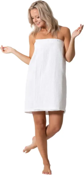 Turkish Linen Womens Waffle Spa Body Wrap with Adjustable Closure