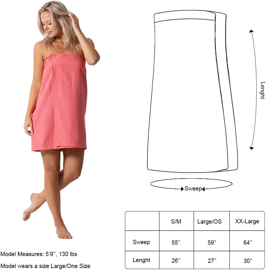 Turkish Linen Womens Waffle Spa Body Wrap with Adjustable Closure