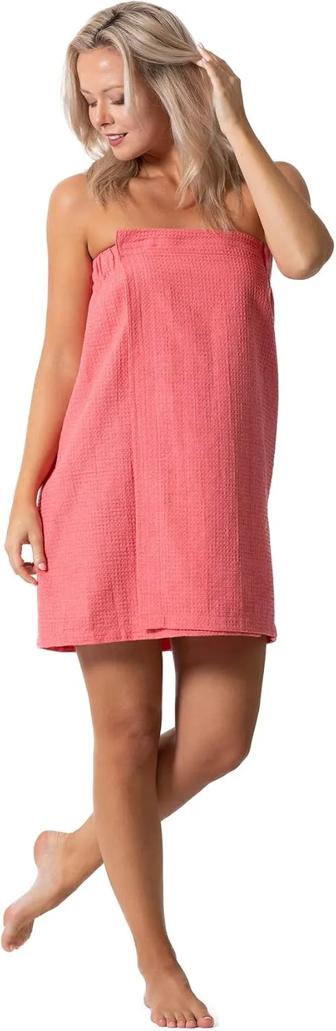 Turkish Linen Womens Waffle Spa Body Wrap with Adjustable Closure