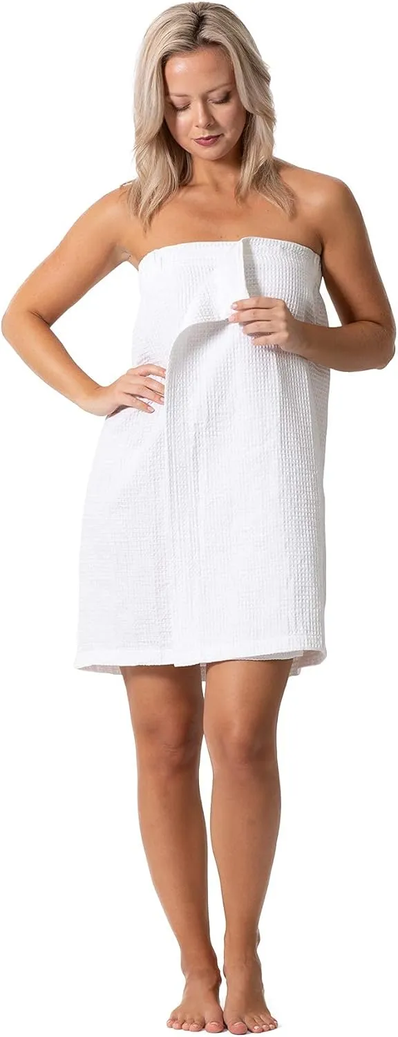 Turkish Linen Womens Waffle Spa Body Wrap with Adjustable Closure