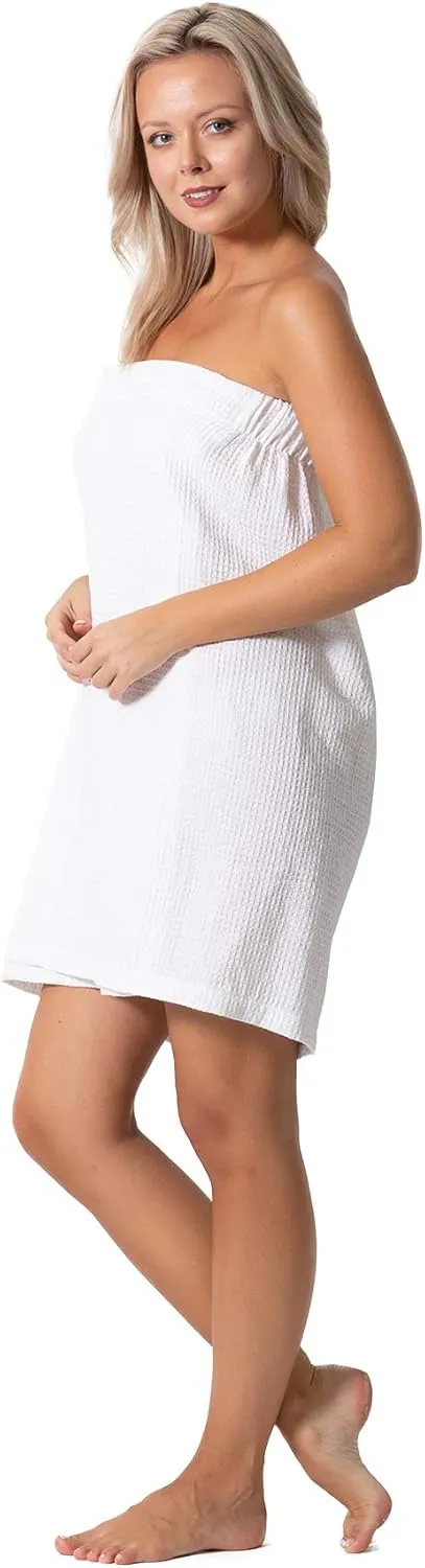 Turkish Linen Womens Waffle Spa Body Wrap with Adjustable Closure