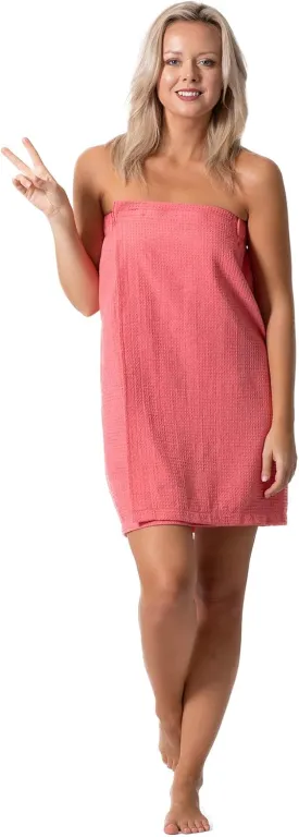 Turkish Linen Womens Waffle Spa Body Wrap with Adjustable Closure