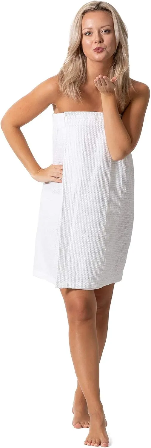 Turkish Linen Womens Waffle Spa Body Wrap with Adjustable Closure