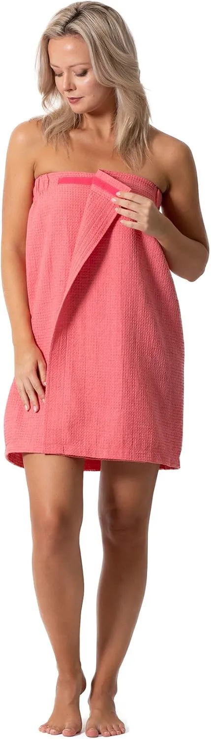 Turkish Linen Womens Waffle Spa Body Wrap with Adjustable Closure