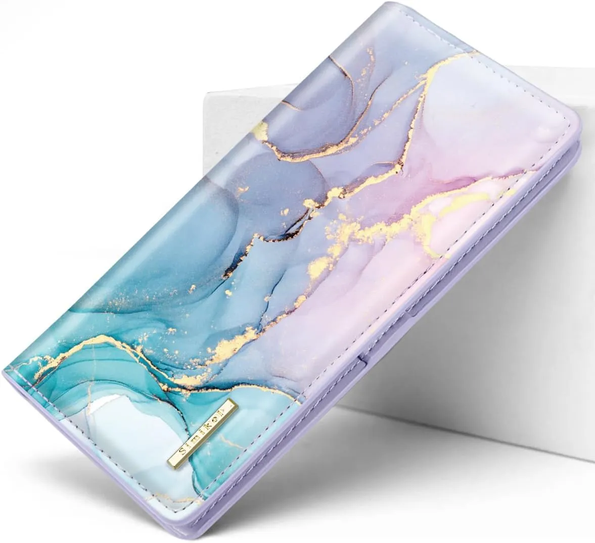 Ultra Slim Womens Wallet Minimalist Thin Long Leather Bifold Wallet RFID Blocking Card Holder Organizer with Zipper Coin Pocket Ladies Girls Gift Purse, Gradient Marble