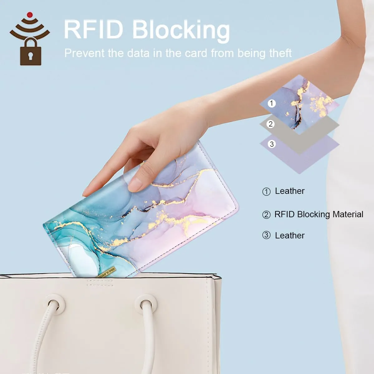 Ultra Slim Womens Wallet Minimalist Thin Long Leather Bifold Wallet RFID Blocking Card Holder Organizer with Zipper Coin Pocket Ladies Girls Gift Purse, Gradient Marble