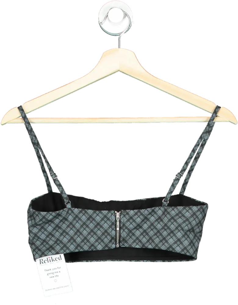 White Fox Grey Checked Cropped Top UK XS